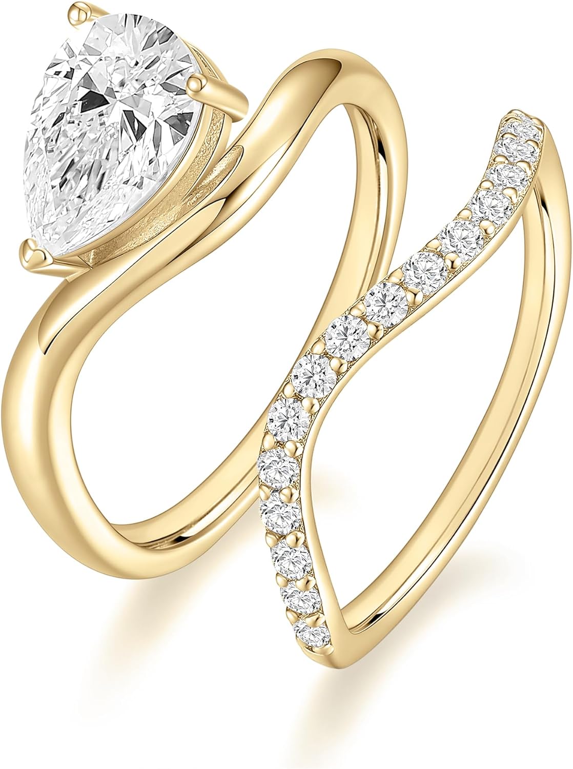 EAMTI 1.5CT Bridal Ring Sets Pear Cut CZ Promise Engagement Rings Curved Wedding Bands for Women Travel Ring Size 4-10