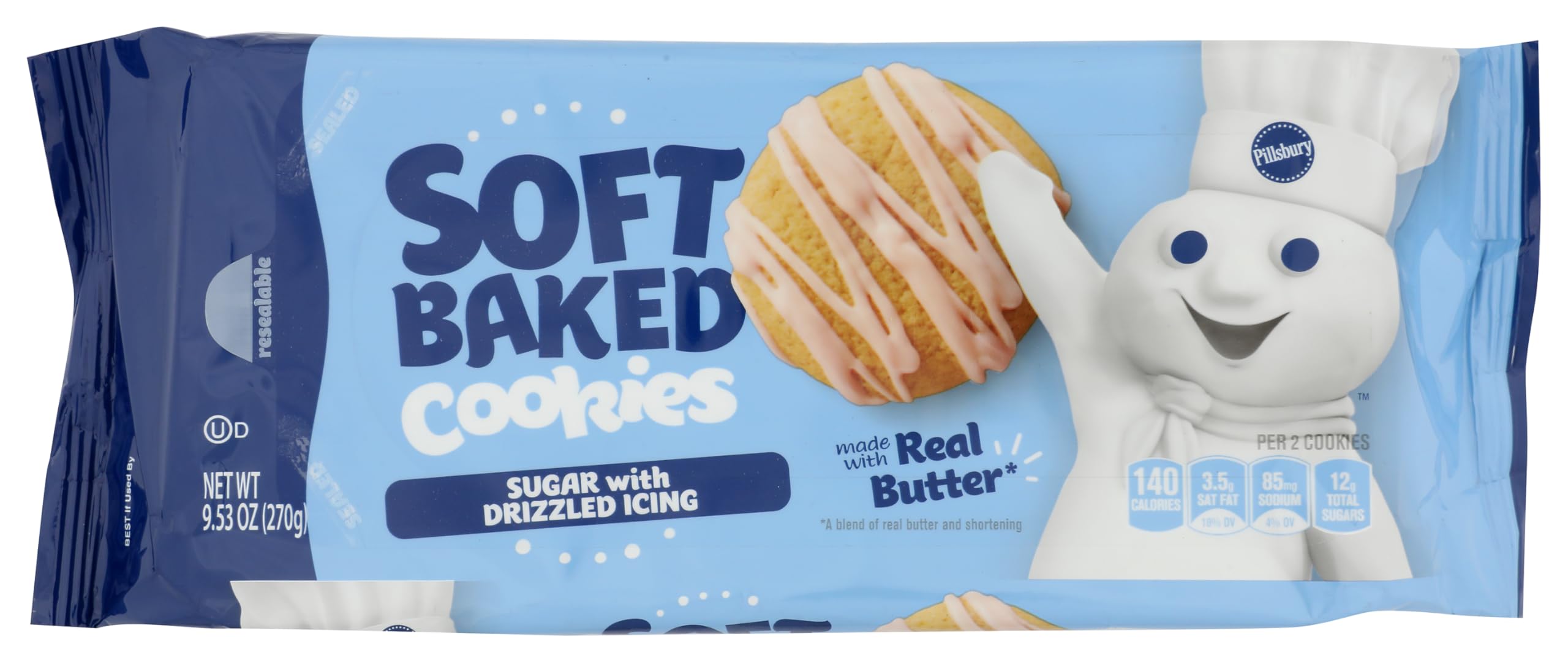 Pillsbury Soft Baked Cookies, Sugar with Icing, 9.53 oz, 18 ct