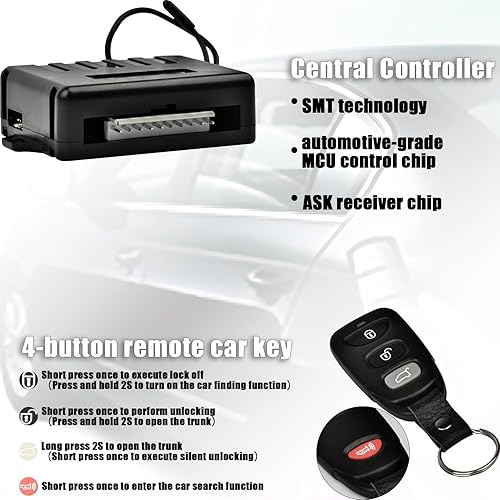 Miniatura 4 de Kit universal de cerradura de puerta eléctrica para automóvil con 4 actuadores de cerradura de puerta de automóvil de 12 V, sistema de entrada sin