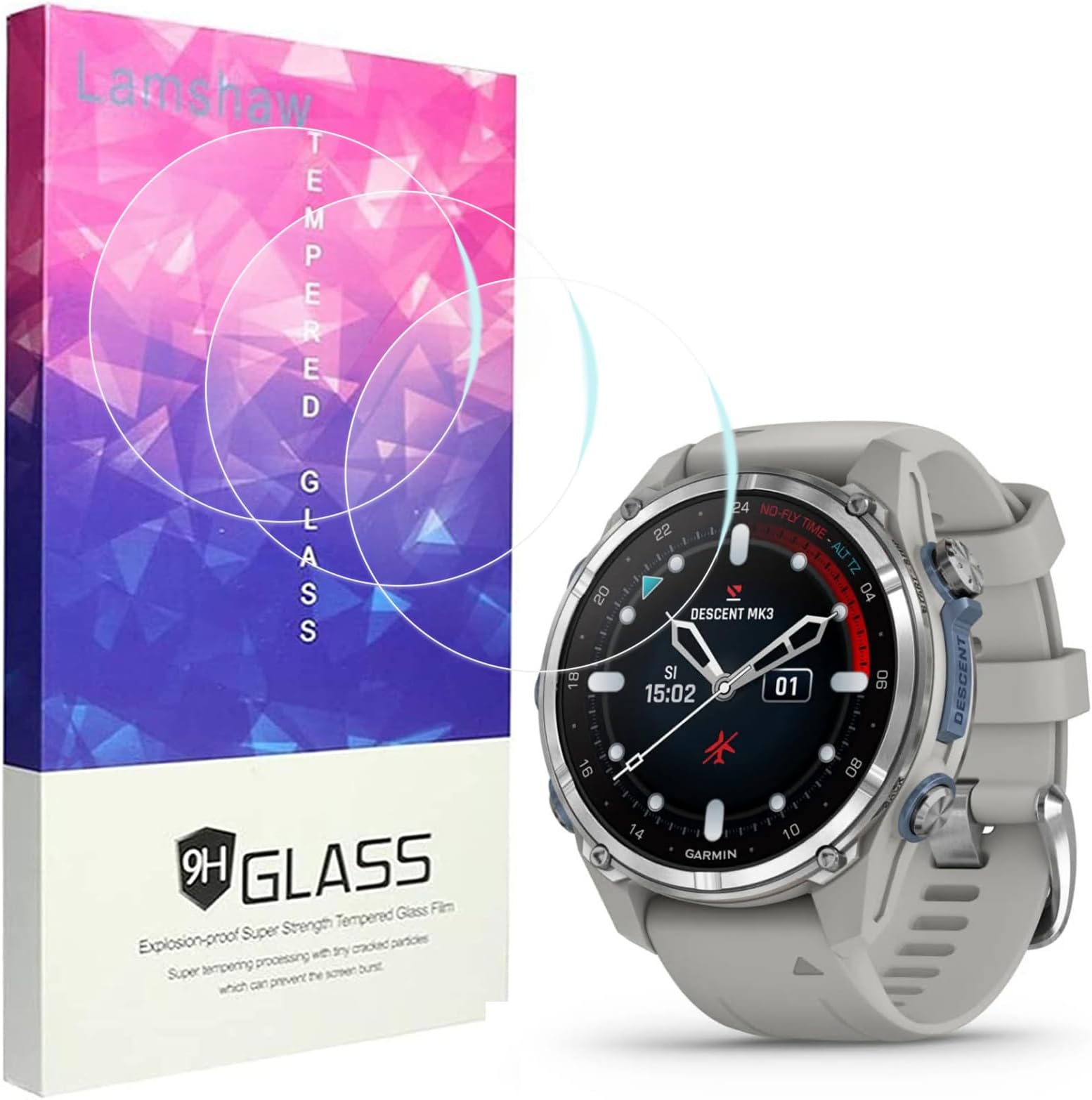 for Garmin Descent Mk3i/MK3 Smartwatch Screen Protector, [3 Pack] 9H Tempered Glass Screen Protector Film Compatible for with Garmin Descent Mk3i/Mk3 43mm/Descent Mk3i 51mm smartwatch