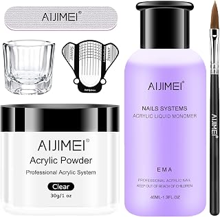 AIJIMEI Acrylic Nail Kit – Includes 30g Clear Acrylic Powder, 40ml Acrylic Liquid Monomer, Brush Cleaner and Professional Diy Acrylic Nail Tool Set for Beginner Nail Extension System Art Starter Kit