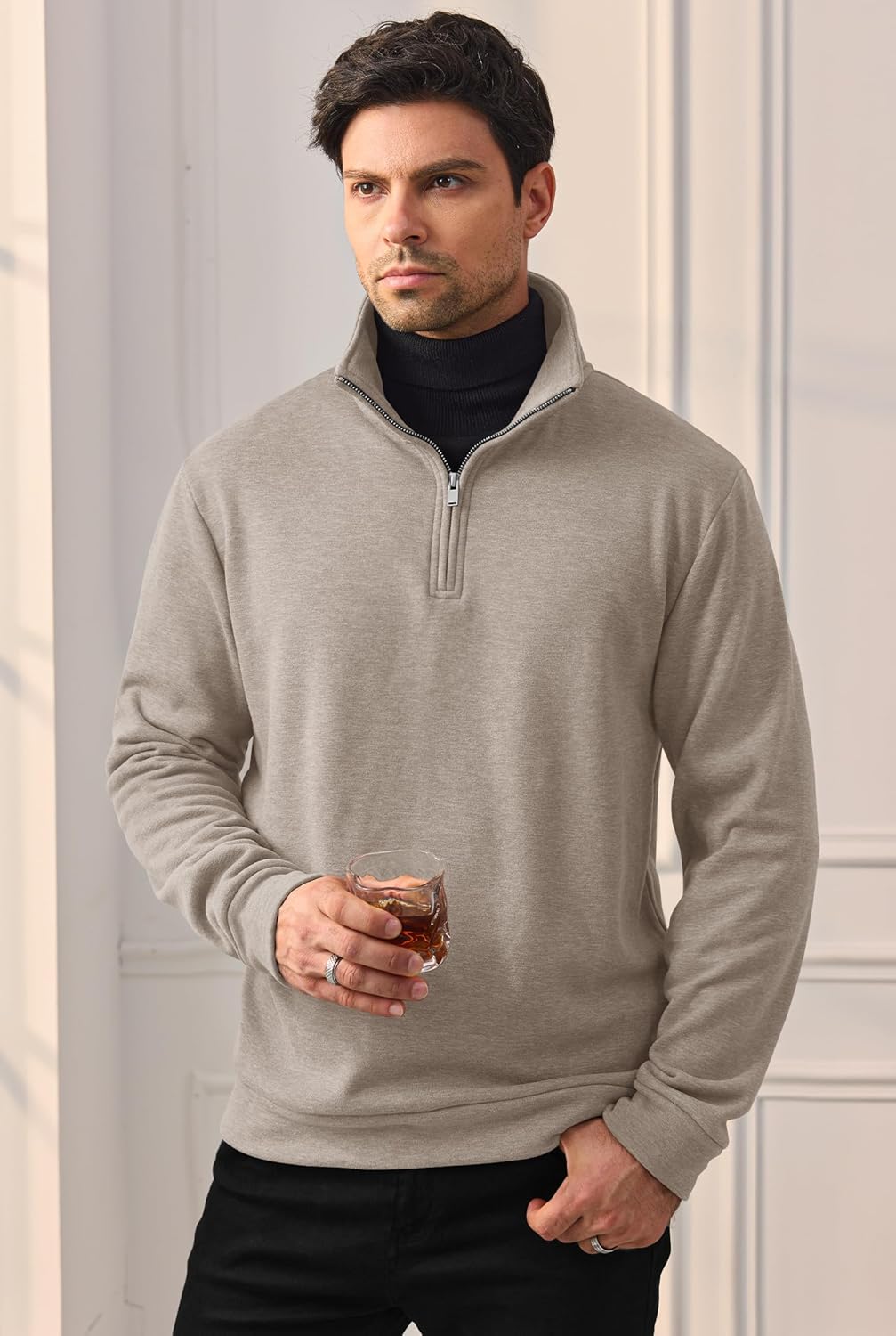Men's Quarter Zip Pullover Soft Fleece-Lined Mock Neck Thermal Casual Long Sleeve Sweatshirt (S-2XL) - Image 4