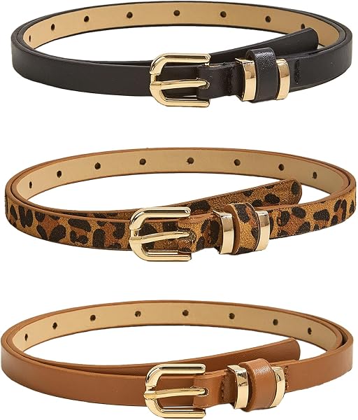 YNR 3 ceintures fines en cuir PU avec boucle dorée