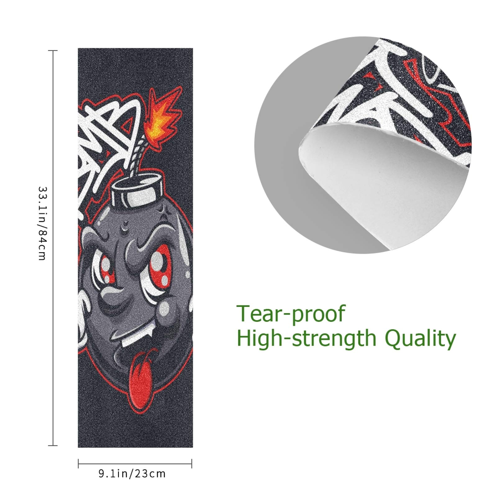 Linda Bomba Fantasma De Azúcar Papel de Lija Antideslizante Hoja Cinta de Agarre Lijas para Patineta Scooter (84 x 23 cm)