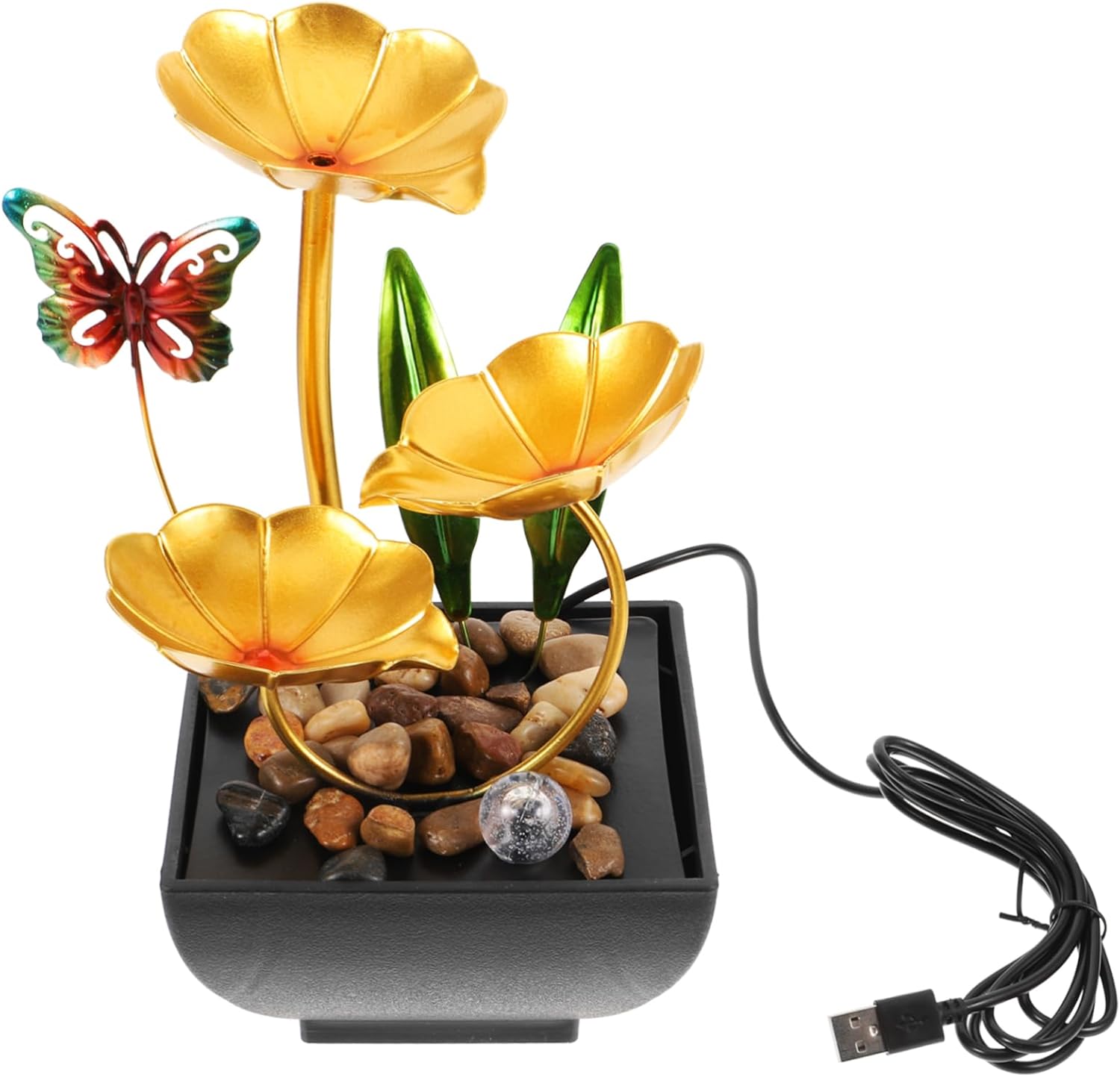 LIFKOME Tabletop Water Fountain Decor Iron Art Design Mini Indoor Waterfall Ornament for Office and Home Relaxation Fountain for Desk LED Lights