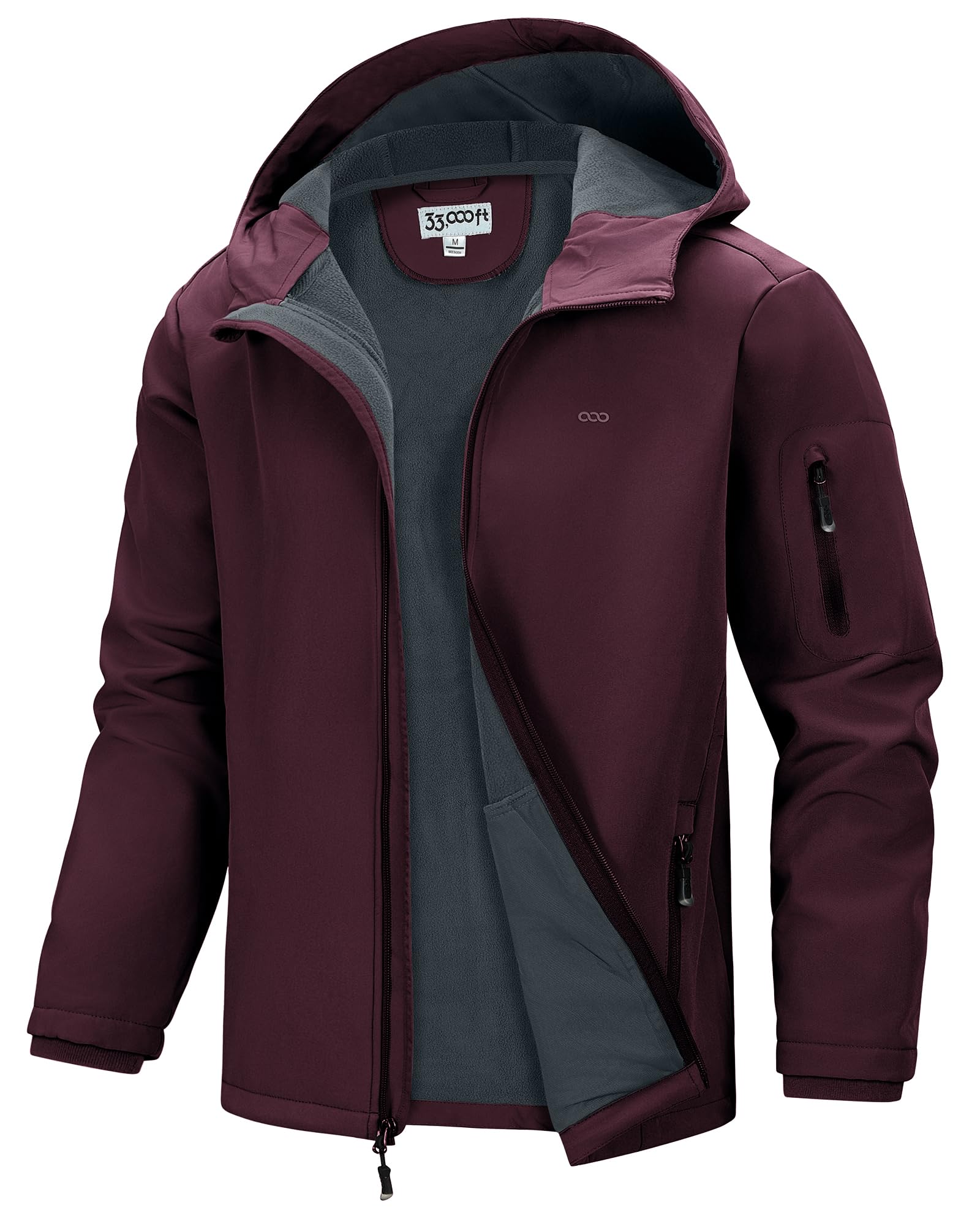 33,000ft Men's Hooded Softshell Jacket Waterproof Lightweight Insulated Windbreaker Fleece Lined Rain Shell Jacket