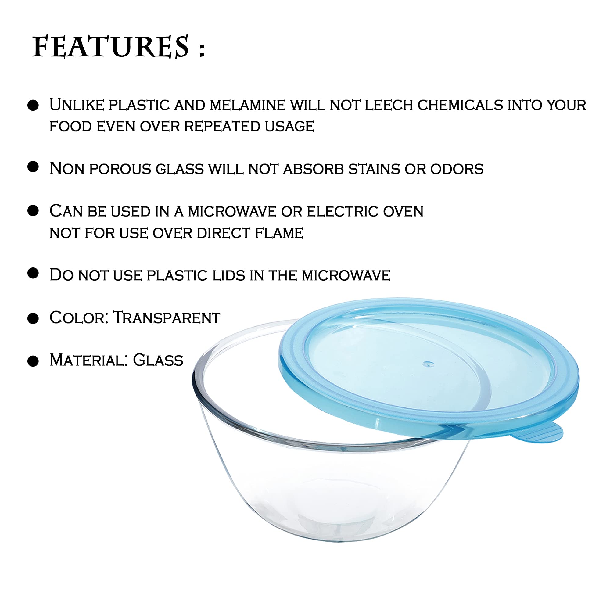 Cutting EDGE Regalia Set of 2 (1100ml + 1600ml) Round Glass Mixing & Serving Bowl, With Lid, Freezer & Dishwasher Safe, Ideal for Kitchen Storage