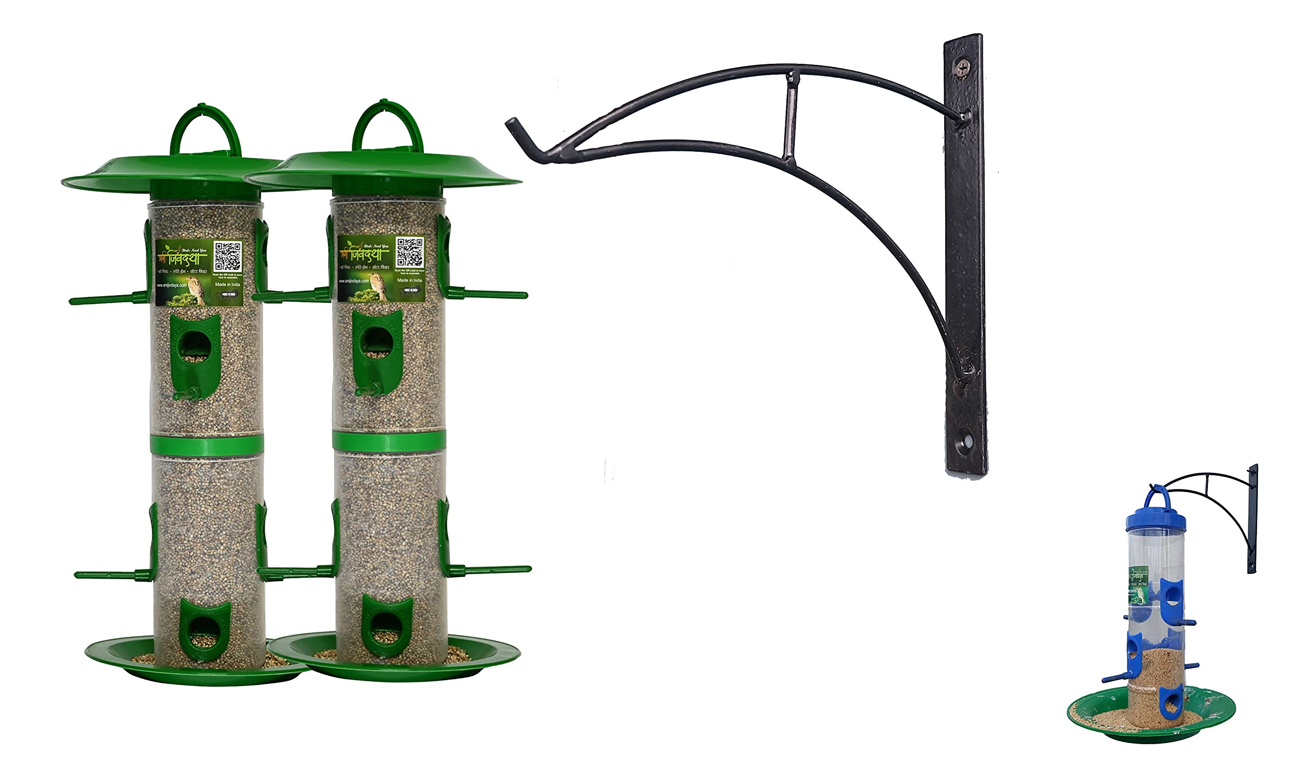 Skybeings Hanging Jumbo Hut Bird Feeder | Bird Cage | Bird Food | Bird Feeding Cage with Wall Mount Black Metal Stand 2 Piece_Green (B09GPHVLM7) Amazon Price History, Amazon Price Tracker
