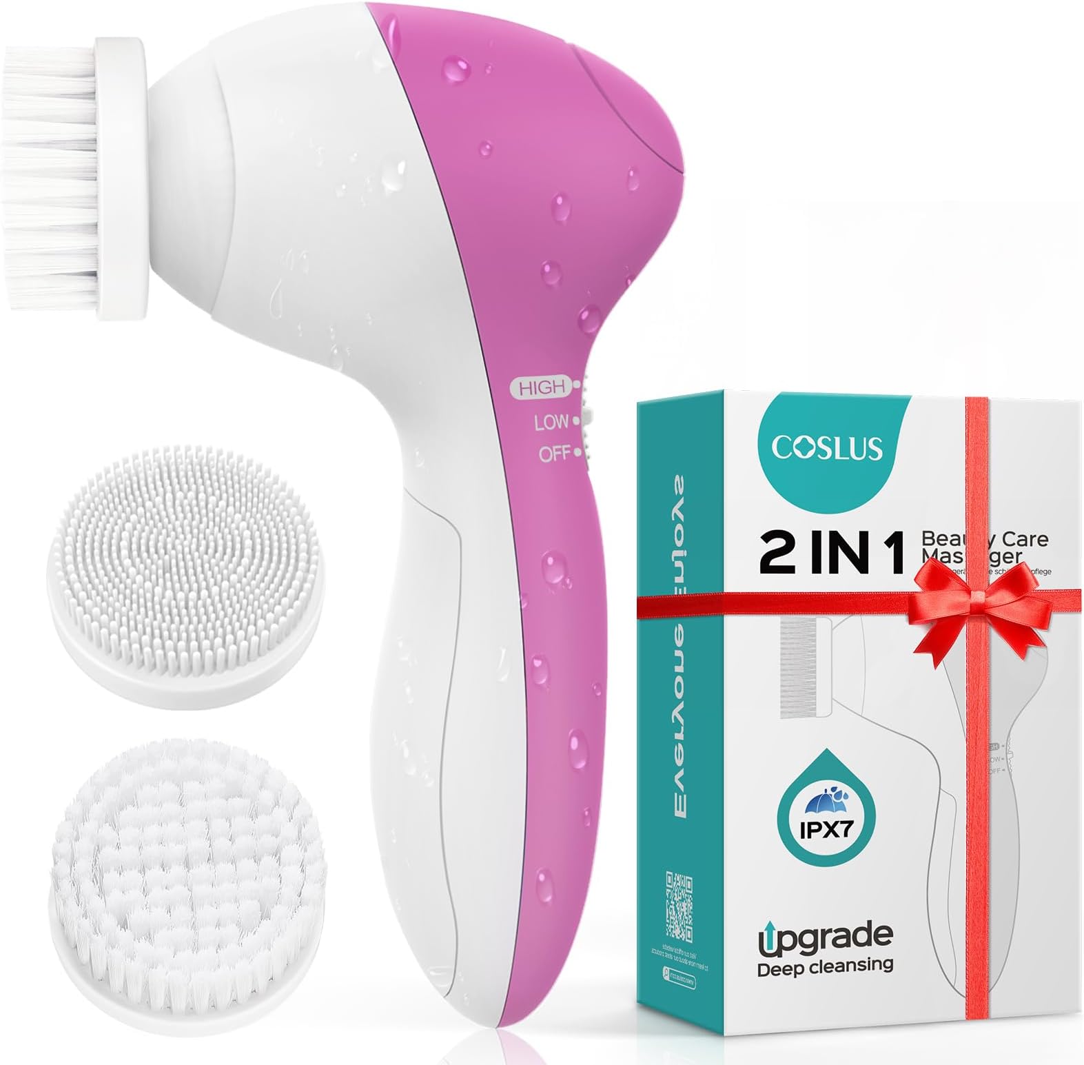 Facial Cleansing Brush Face Scrubber: COSLUS 7in1 JBK-D Electric Exfoliating Spin Cleanser Device Waterproof Deep Cleaning Exfoliation Rotating Spa Machine - Electronic Skin Wash Spinning