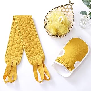 فوطة للتنظيف والتقشير كورية قفازات تقشير الجلد الميت فوطة للتنظيف والتقسير اسيوية اسفنجة استحمام لوفة الجسم لوفة استحمام للنساء مقشر الظهر المفضل للاستحمام مقشر الاستحمام للظهر (اصفر)