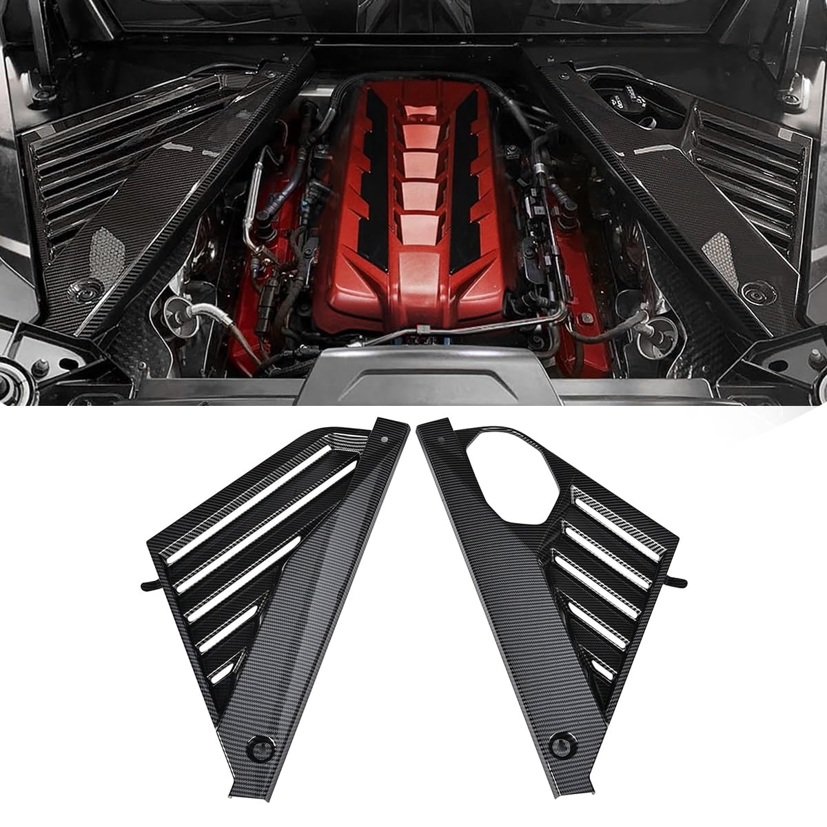 2PCS Engine Bay Side Panel Covers for Corvette C8 Stingray 2020+ and for C8 Z06 2023+,Carbon Fiber Pattern Mid-Motor Engine Compartment Frame Dress Up Trim Protective Decor Panels Covers