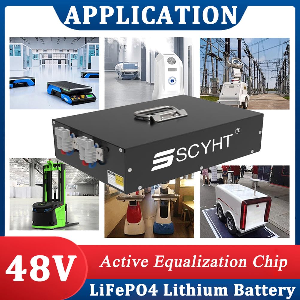 Batteria LiFePO4 48V 50Ah Batteria al litio 48V Batterie di ricambio 50Ah Batterie a ciclo profondo per trasportatore robotizzato AGV per motore 500W a 2400W con maniglia