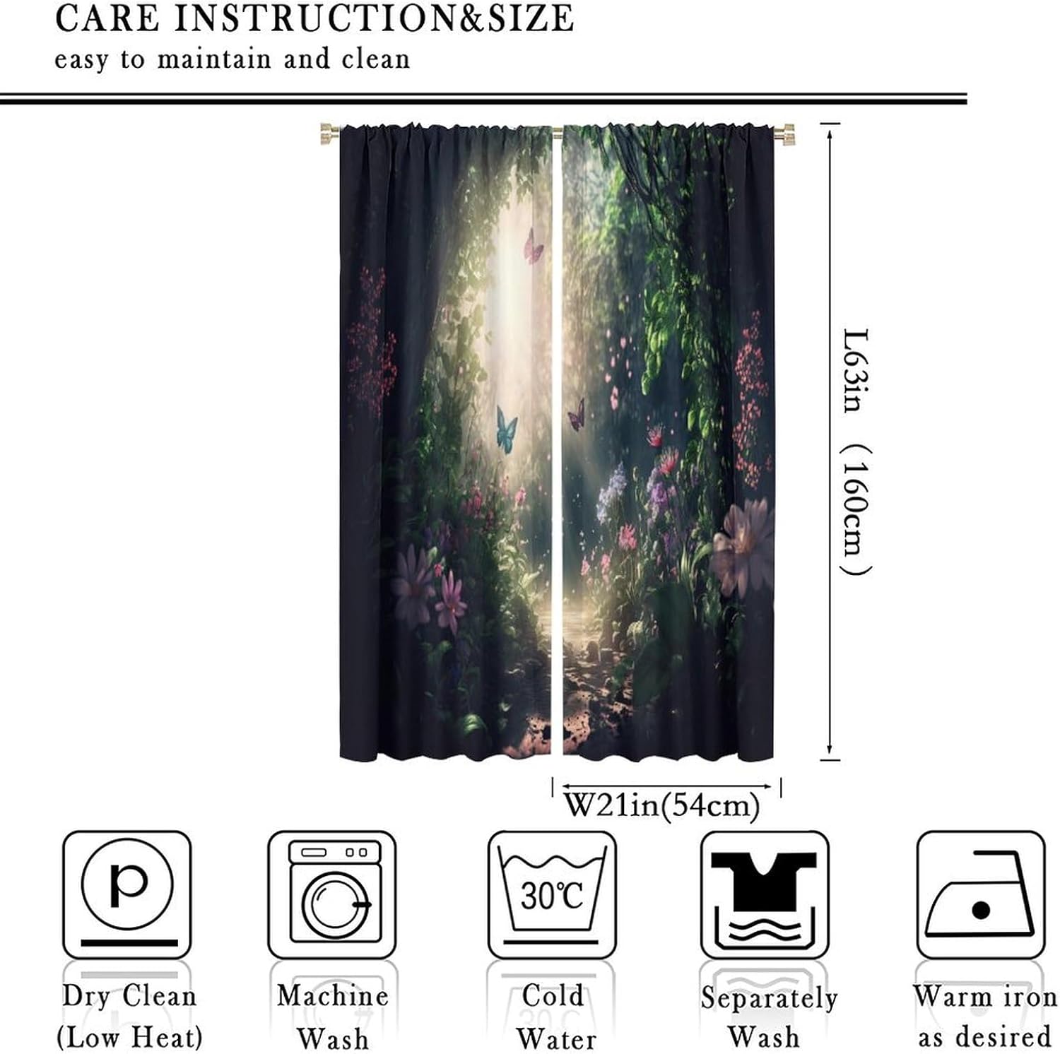 Enchanted Forest Blackout Window Curtain Fairytale Forest Spring Sunshine Butterfly Floral for Girls Boys Living Room Bedroom Decor Drapes 2 Panels 42x63in, Style-2