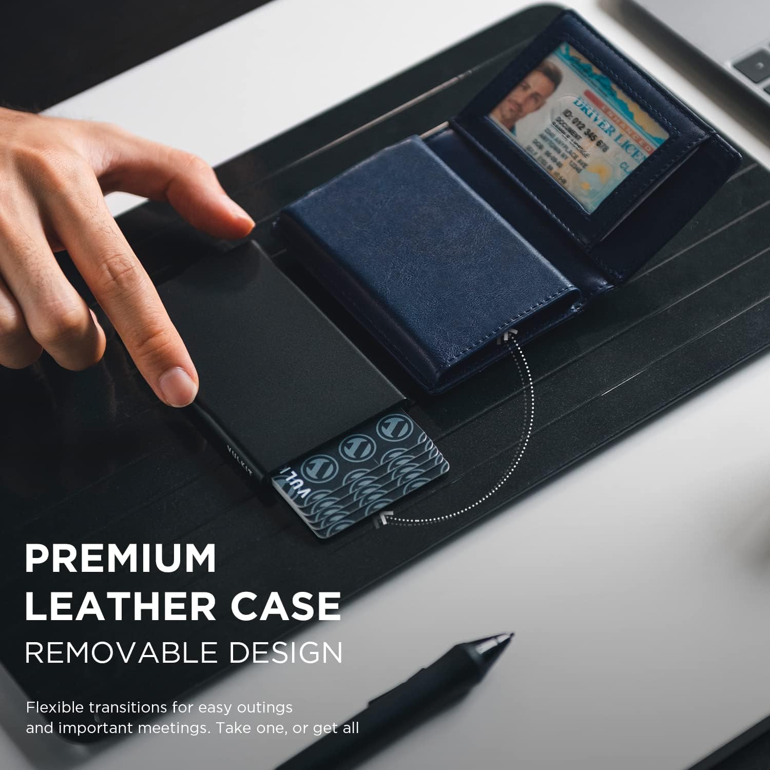 VULKIT Money Clip Wallet Pop Up Card Holder RFID Protection Mens Leather Wallet 2-IN-1 Business Card Holder For 7 Cards & 15 Bills - Image 6