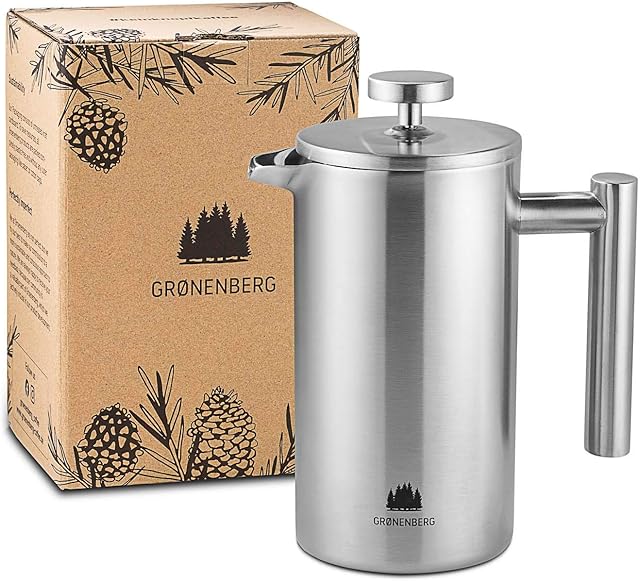 Groenenberg French Press Coffee Maker 0,35 Litre | 2 Cup Stainless Steel Coffee Press | Double-Walled Cafetière & incl. Extra Filter | Portable | for Home & Camping