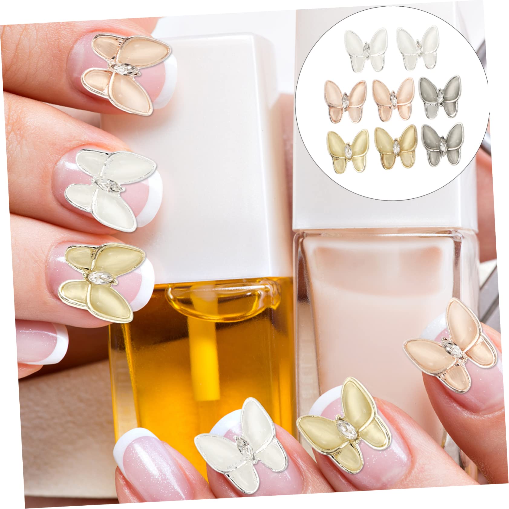 SOESFOUFU 8pcs Butterfly Zircon Nail Ornament Gold Rose Nail Charms DIY Manicure Charms