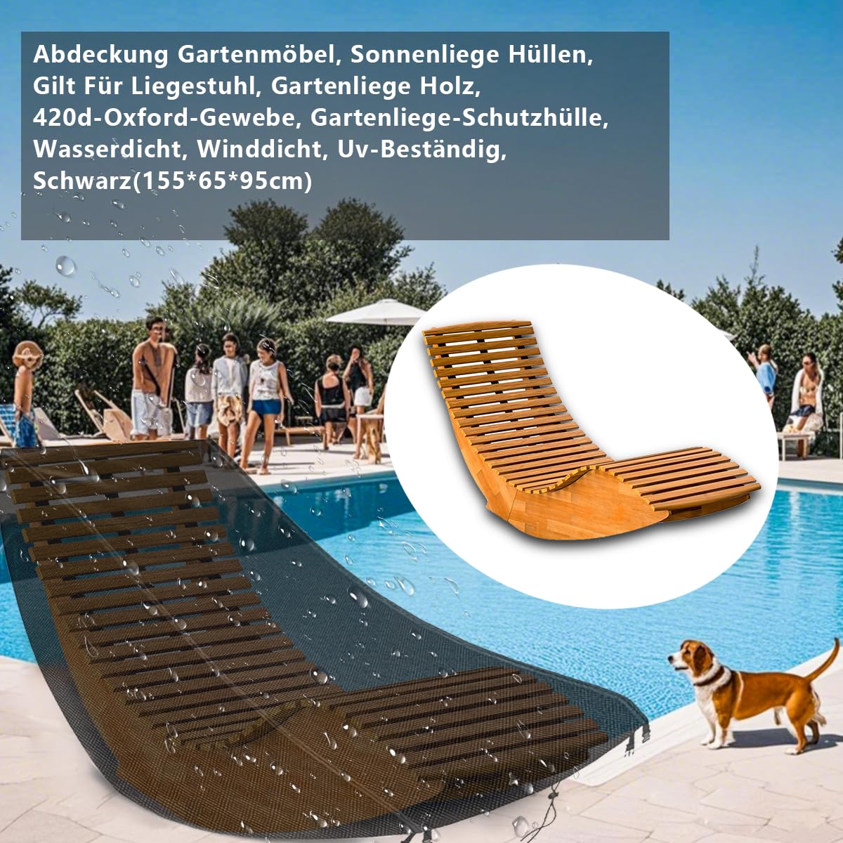 WingFly Gartenmöbel Abdeckung Für Sonnenliegen - Wasserdicht 420D Oxford 155x65x95cm