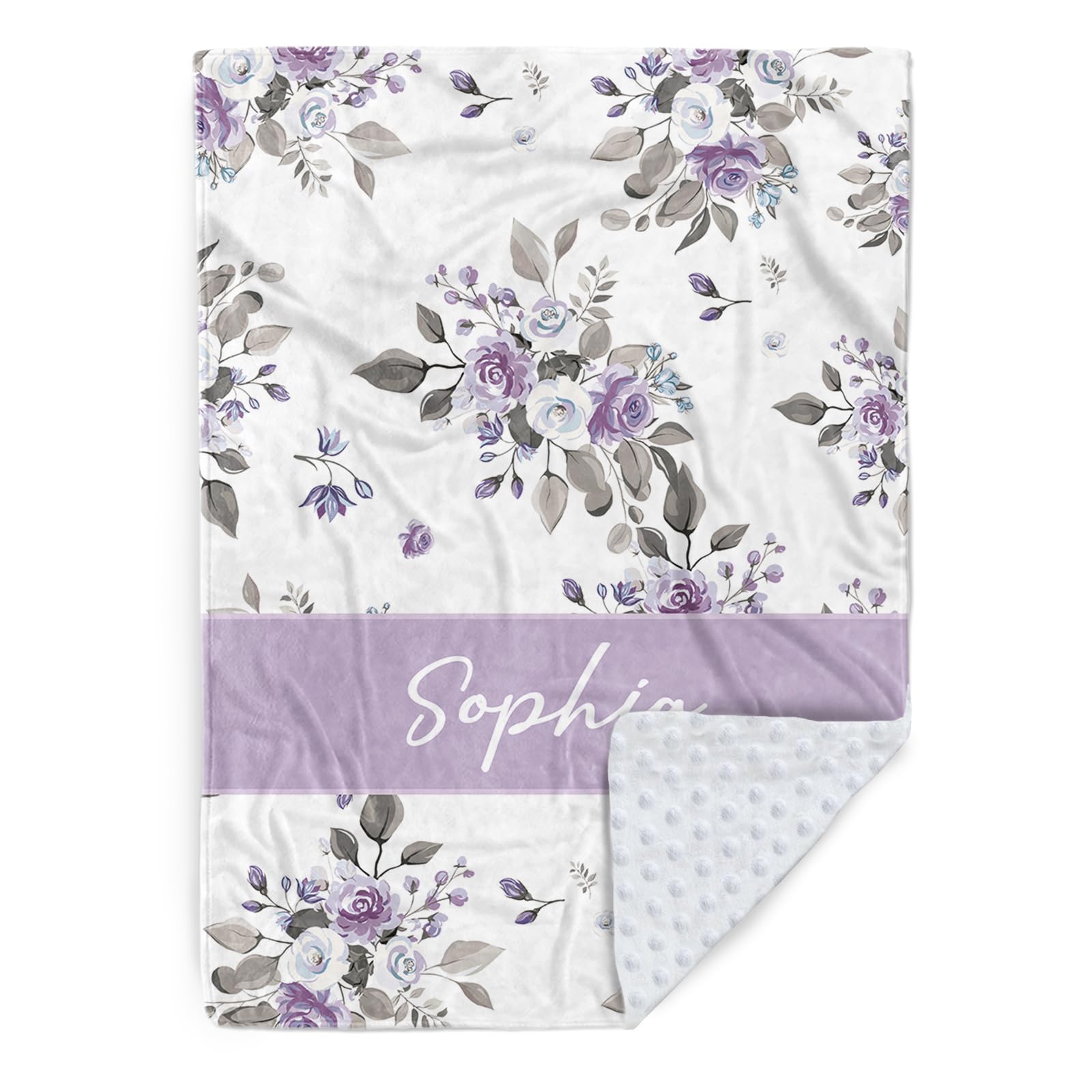 Mybbao Personalized Baby Blanket, Double Layer Soft Custom Blankets for Newborn Boys Girls with Name, Floral Flannel Customized Throw Blanket for Baby Shower, Birthday Gifts
