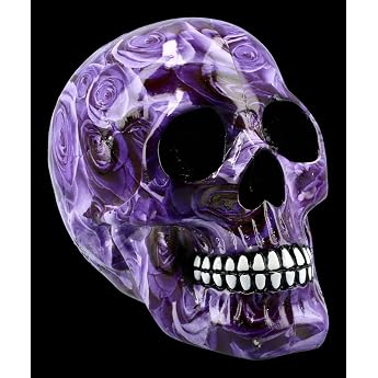 Figuren Shop GmbH Colourful Gothic Skull with Roses - Purple Romance Fantasy Skull Skull Head Sculpture Height 15 cm