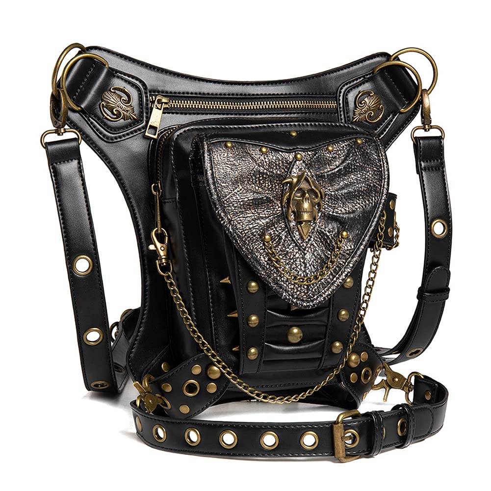 Steampunk nerka skórzana nerka torba na nogę motocykl ramię crossbody torebka biodrowa kabura pasek torebka podróżna wędrówki sport, Złoty, Jeden rozmiar