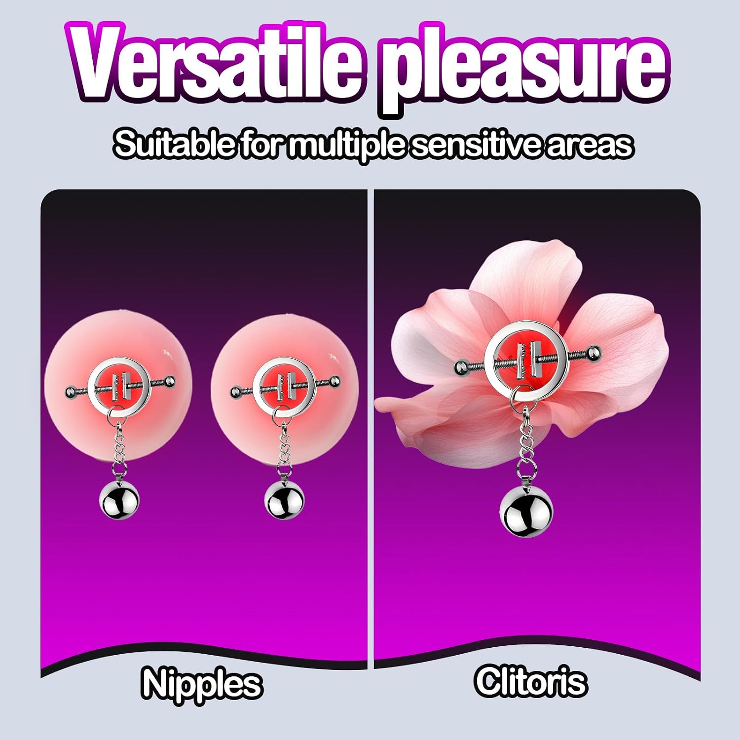 BDSM Nipple Clamps Clitoris Clamp with Weighted Ball Pussy Clamps Bondage Restraints Accessories Nipple Rings Adjustable Metal Nipple Clamps Clip Non-Piercing Nipple Sex Toys for Women Couple