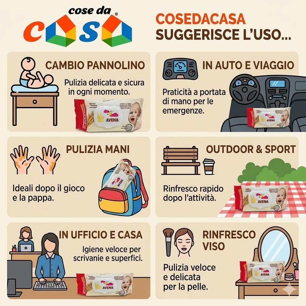 kIT risparmio 1920 Salviette Umidificate profumate all'avenaTessuto Alveare Extradelicato 42gr per baby casa o in viaggio per Neonato Igiene Personale con Chiusura A Clip Salvafreschezza
