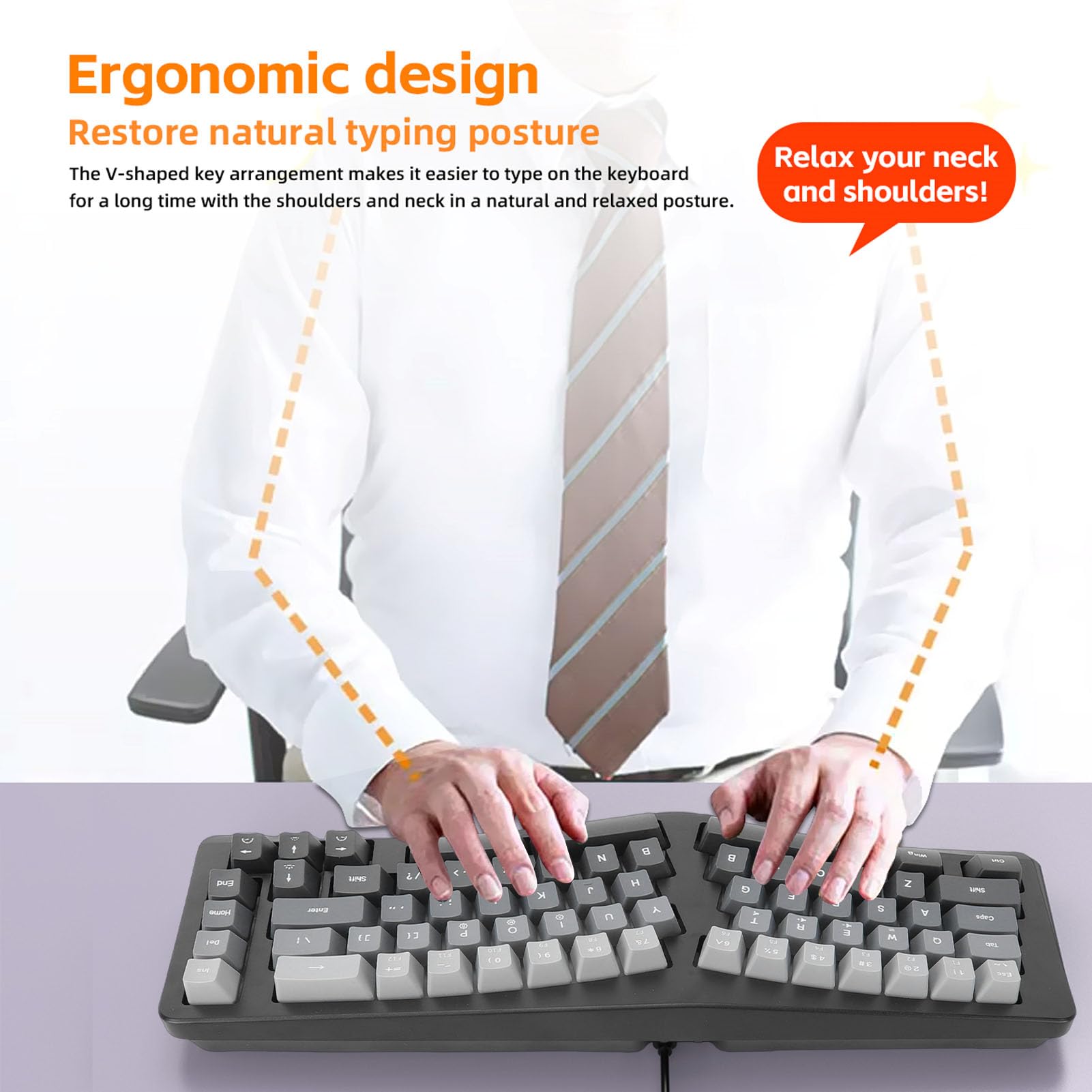 Zunate Tastiera USB Ergonomica Cablata, 69 Tasti Retroilluminati RGB Tipo C PC Tasti Ondulati Rimovibili La Tastiera Divisa da Gioco Supporta 25 Tasti Senza Conflitti Compatta per