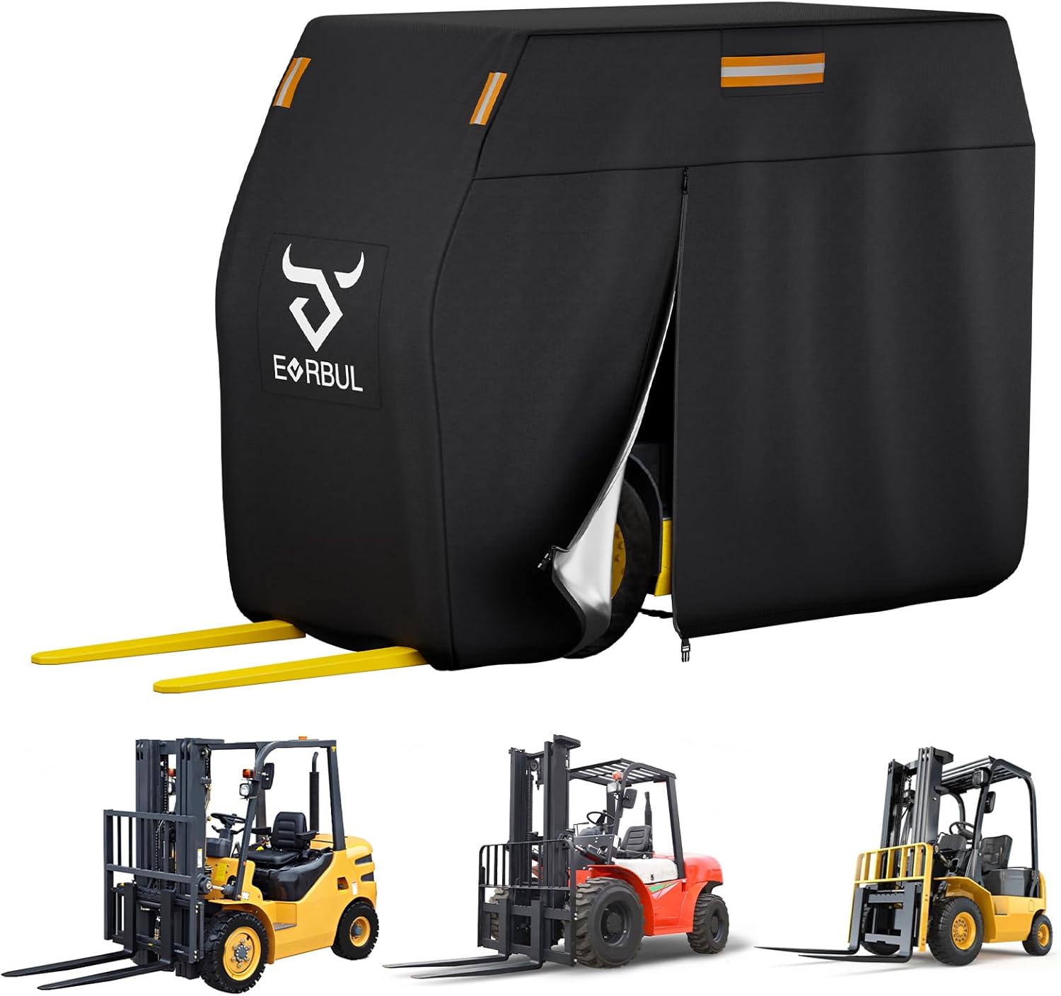 Full Forklift Cover Heavy Duty Waterproof Outdoor 420D Forklift Rain Cover All-Weather Protection with Zipper Door Reflective Strips Air Vents Windproof Buckle Storage Bag 100" L x 45" W x 80"H