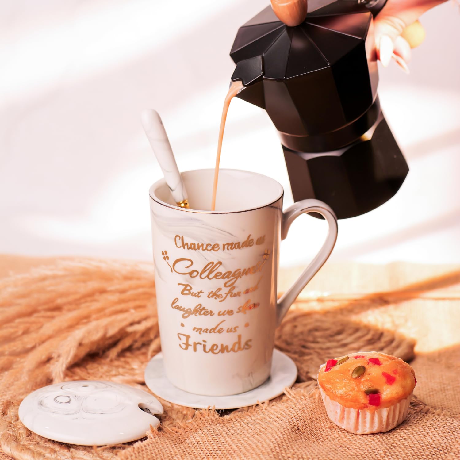 NYRWANA Coffee Mug, Birthday Present for Man, Mugs for Present, Ceramic Mug, Gift for Men Special Unique, Ceramic Mug, Cute Mugs with Spoon, Box & Bag (400ml - Grey)