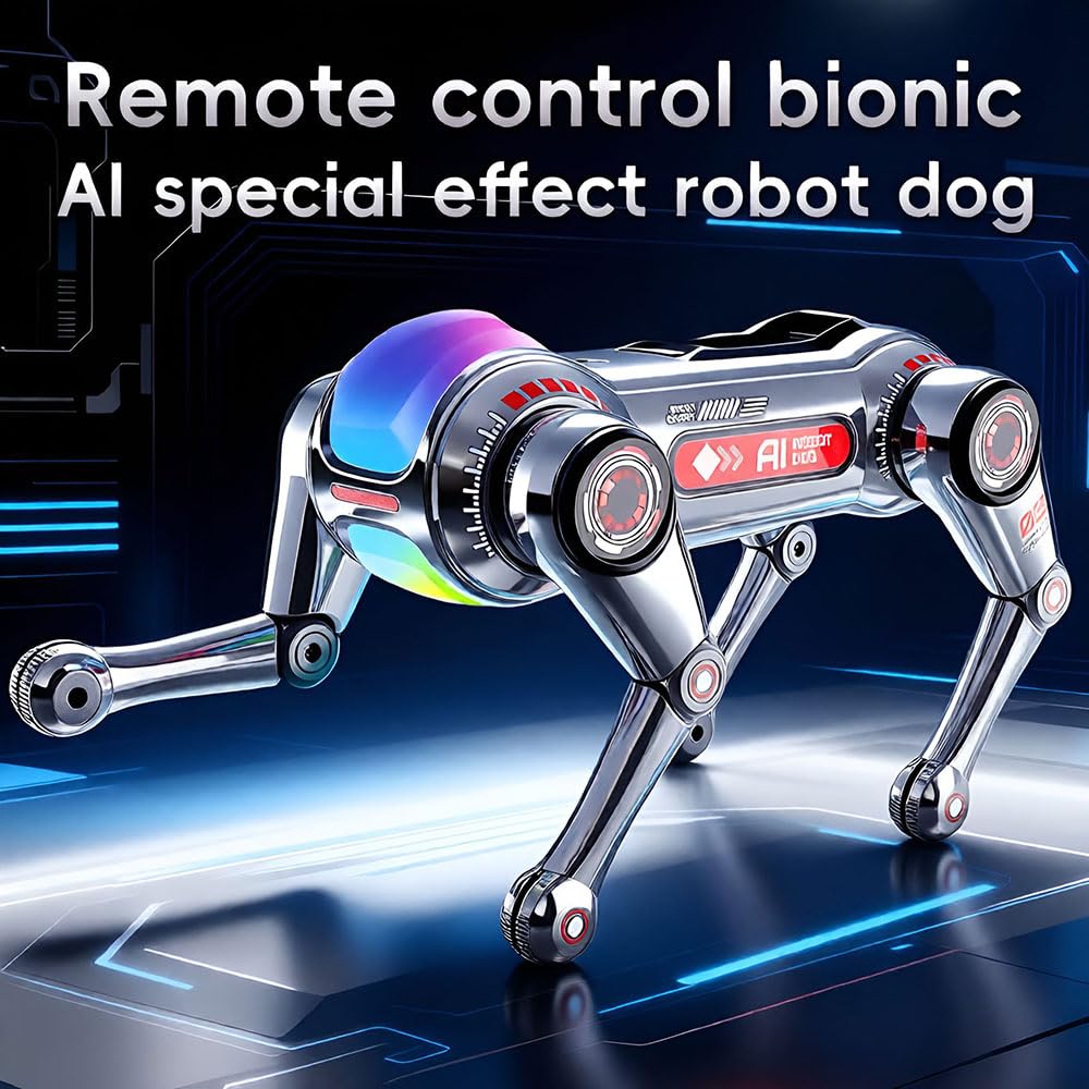 Perro robot inteligente con cesta de almacenamiento extraíble, juguete robot para niños de 3 a 12 años, control por voz, más de 30 acciones y opciones de programación, efectos de iluminación