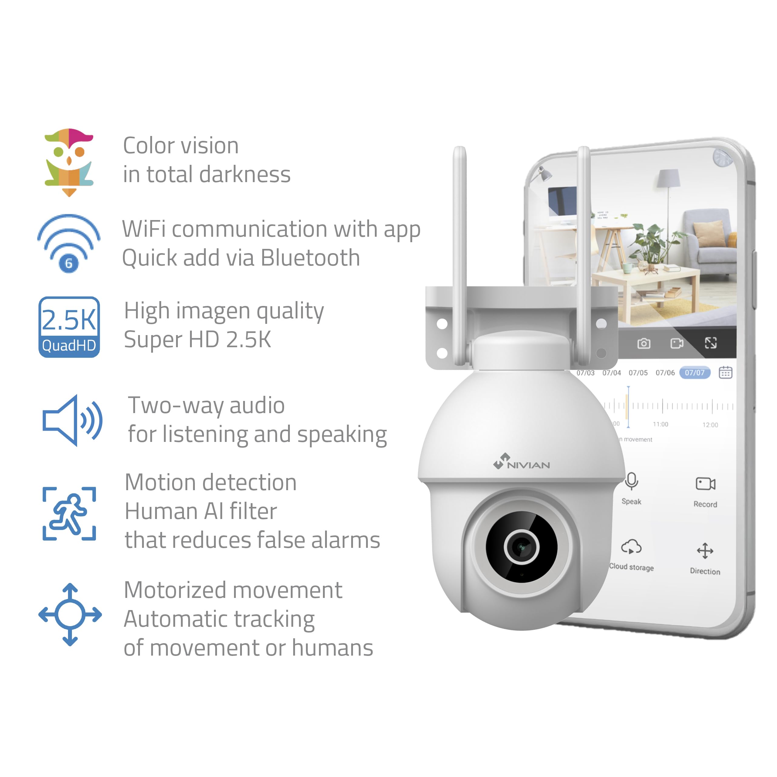 Web Camera 2.5K PTZ 2.4Ghz WiFi Night Vision - Dettaglio