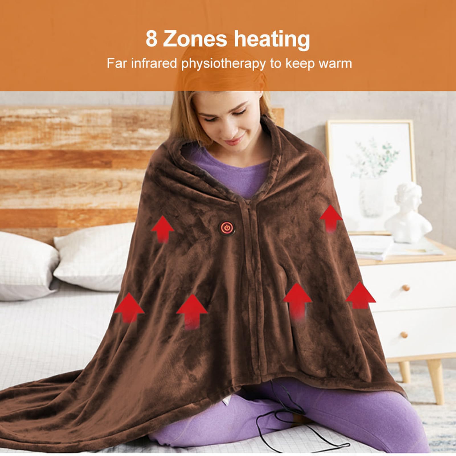 Manta Electrica Individual Portátil, 150 X 85 Cm Chal Calentado por USB, Temperatura Ajustable De 3 Niveles Y Calentamiento Rápido, Manta Lavable Desmontable