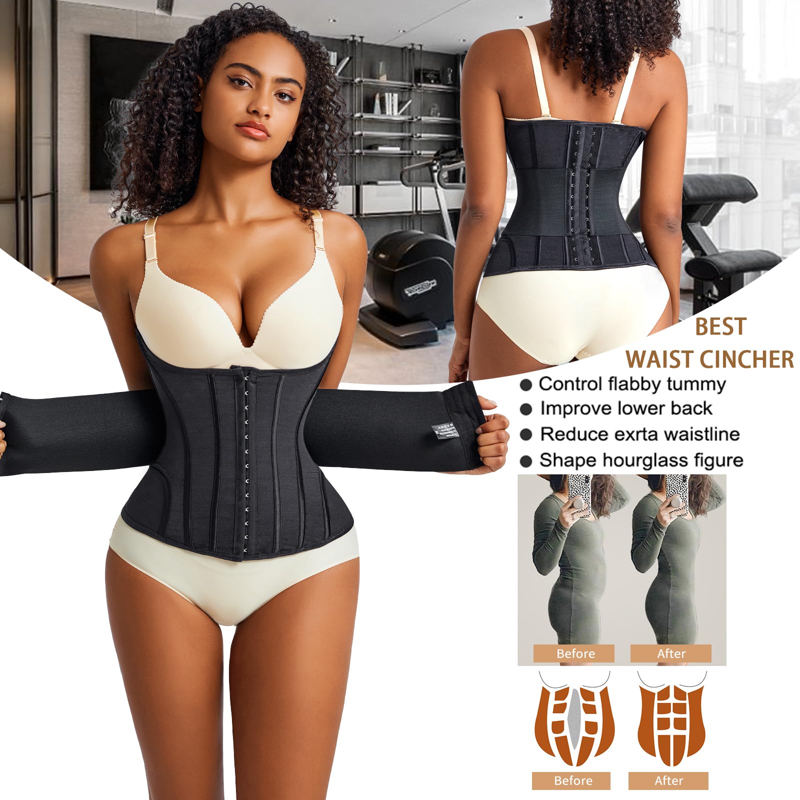 Korsett Damen Bauchweg Doppelte Verschlüsse, Waist Trainer Doppellagiges Verschlusssystem Bauchweggürtel Damen Waisttrainer Taillenformer, Verbessern Sie die Körperformung