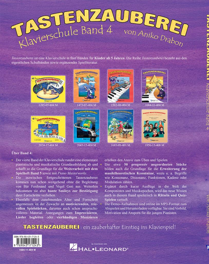 Danielli Aniko Drabon: Tastenzauberei Band 4 - die beliebte Klavierschule, Ausgabe mit Ringbindung, Online-Audio und Notenheft, 9789043171243, 1684-11-404M