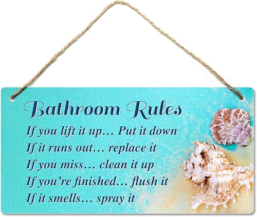 Miniatura 6 de Decoración de baño de playa, 12.0 x 6.0in PVC decoración de pared de plástico para colgar letrero, a prueba de agua y humedad, reglas de baño,