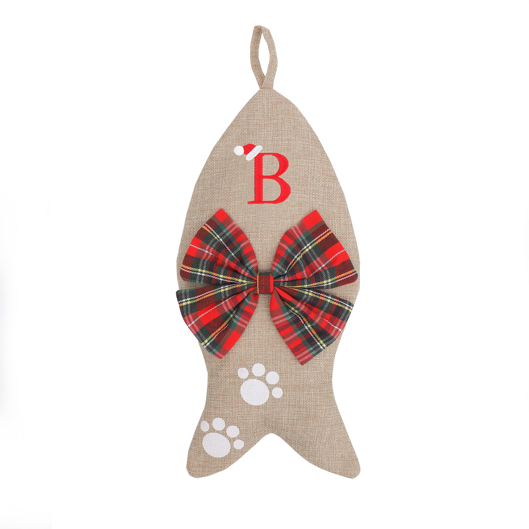 AUAWMLK Personalized 15in Letter Christmas Stocking Linen Style Fish-Shaped Xmas Decorations for Pet Cats(Letter B)