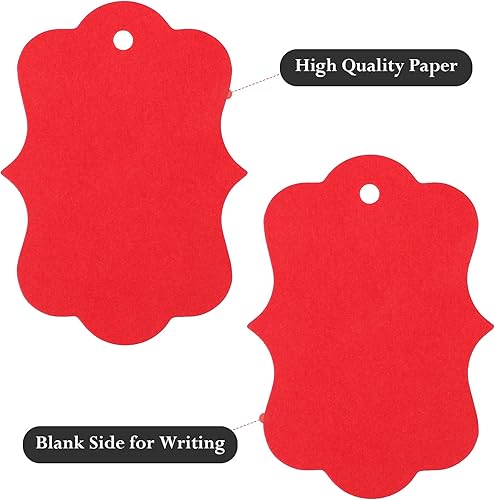 Miniatura 4 de joycraft 100 etiquetas de regalo en blanco con cuerda, etiquetas rojas de papel en blanco de doble cara, etiquetas colgantes personalizadas para