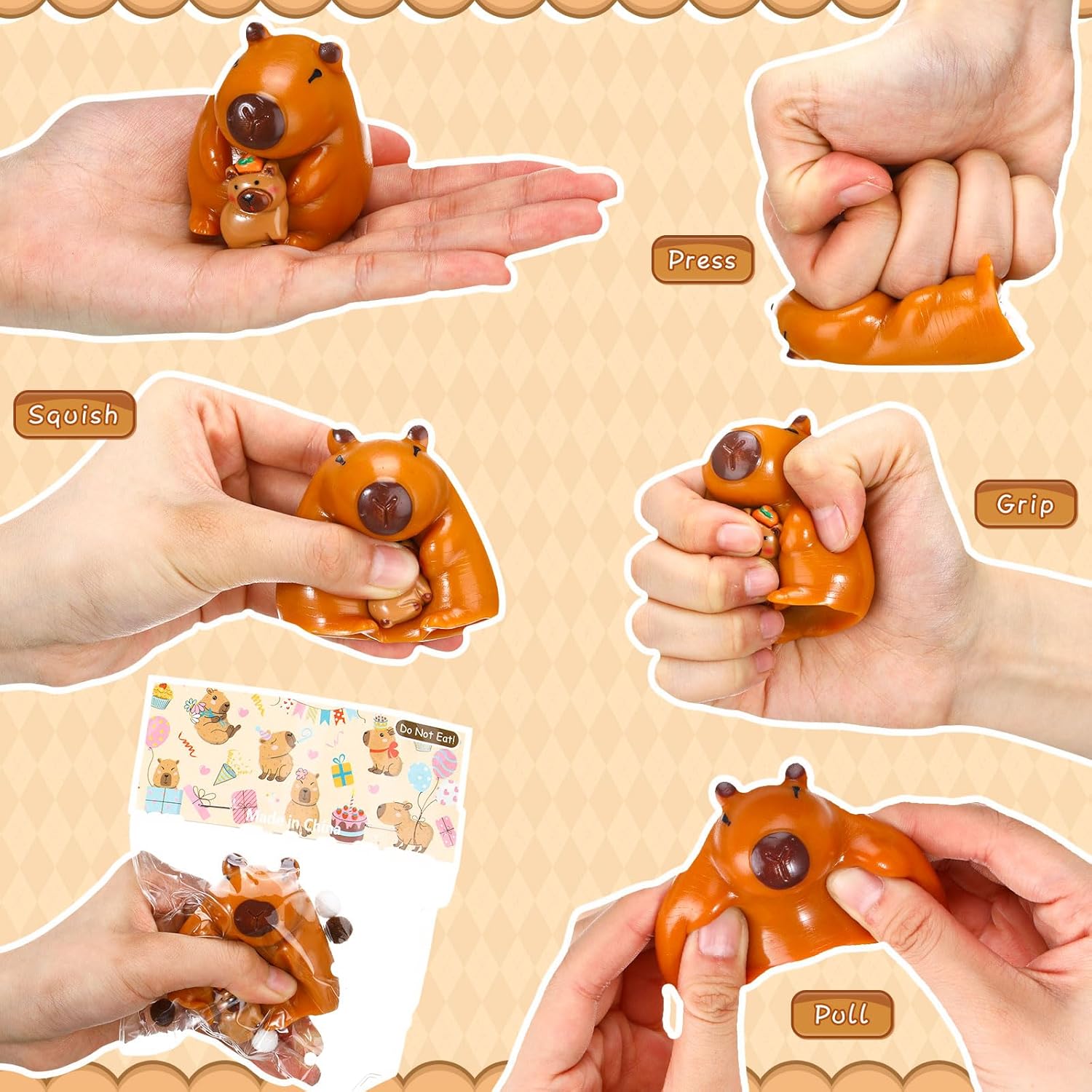 Nosiny 24 Pcs Capybara Party Favors Squeeze Mini Capybara Stress Balls Bulk for Easter Basket Small Gift Adult Sticky Cute Squeeze Fidget Animal Cute Sensory Stress Ball for Birthday Party