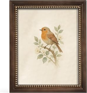 Afuly 8x10 Vintage Wood Picture Frame with Gold Beaded Trim - Rustic Brown Antique Photo Display for Home Decor, Handmade Gift for Mom Grandma