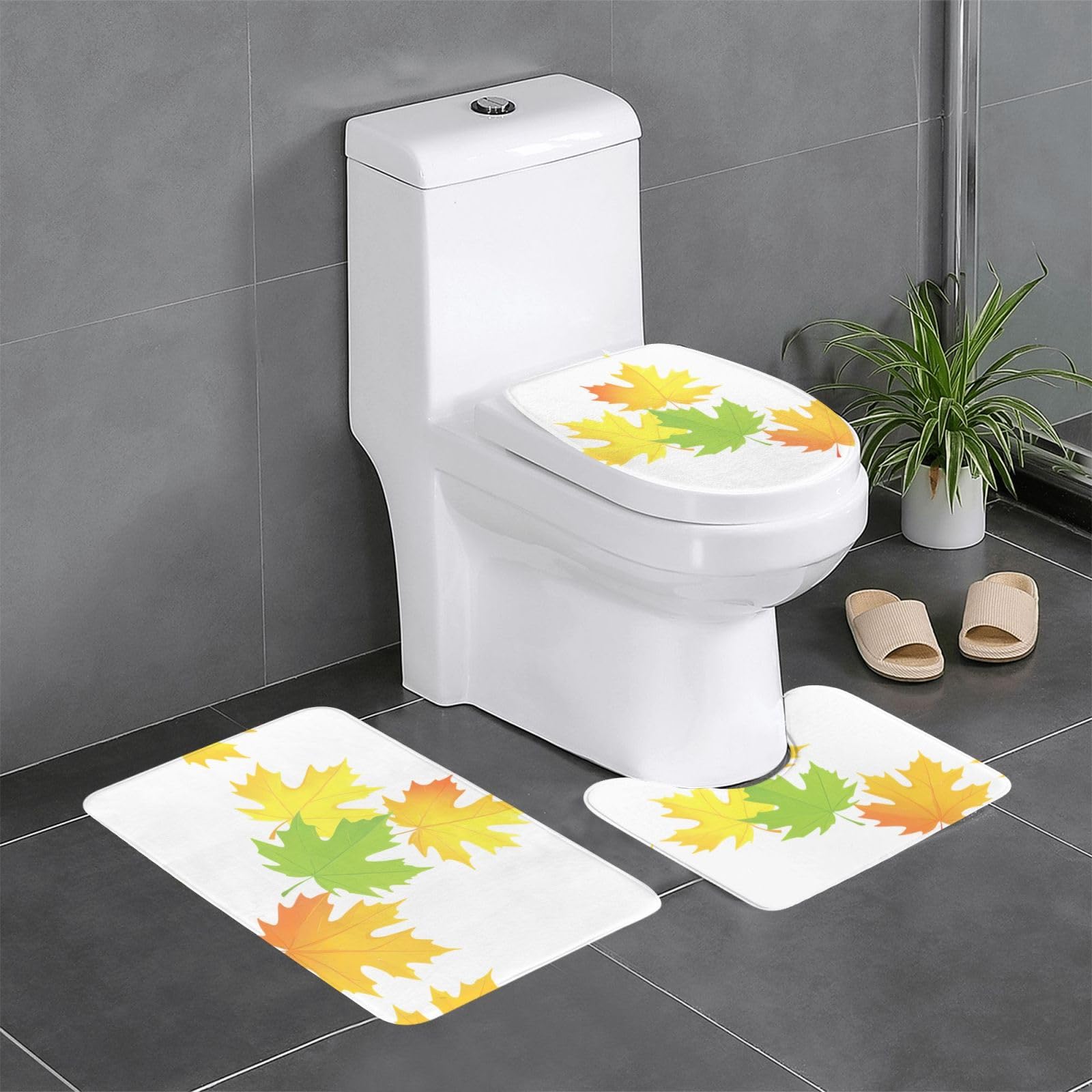 Tapis de salle de bain 61x40,6 cm WHJSSF Aurora lot de 3 aux motifs feuilles d'érable