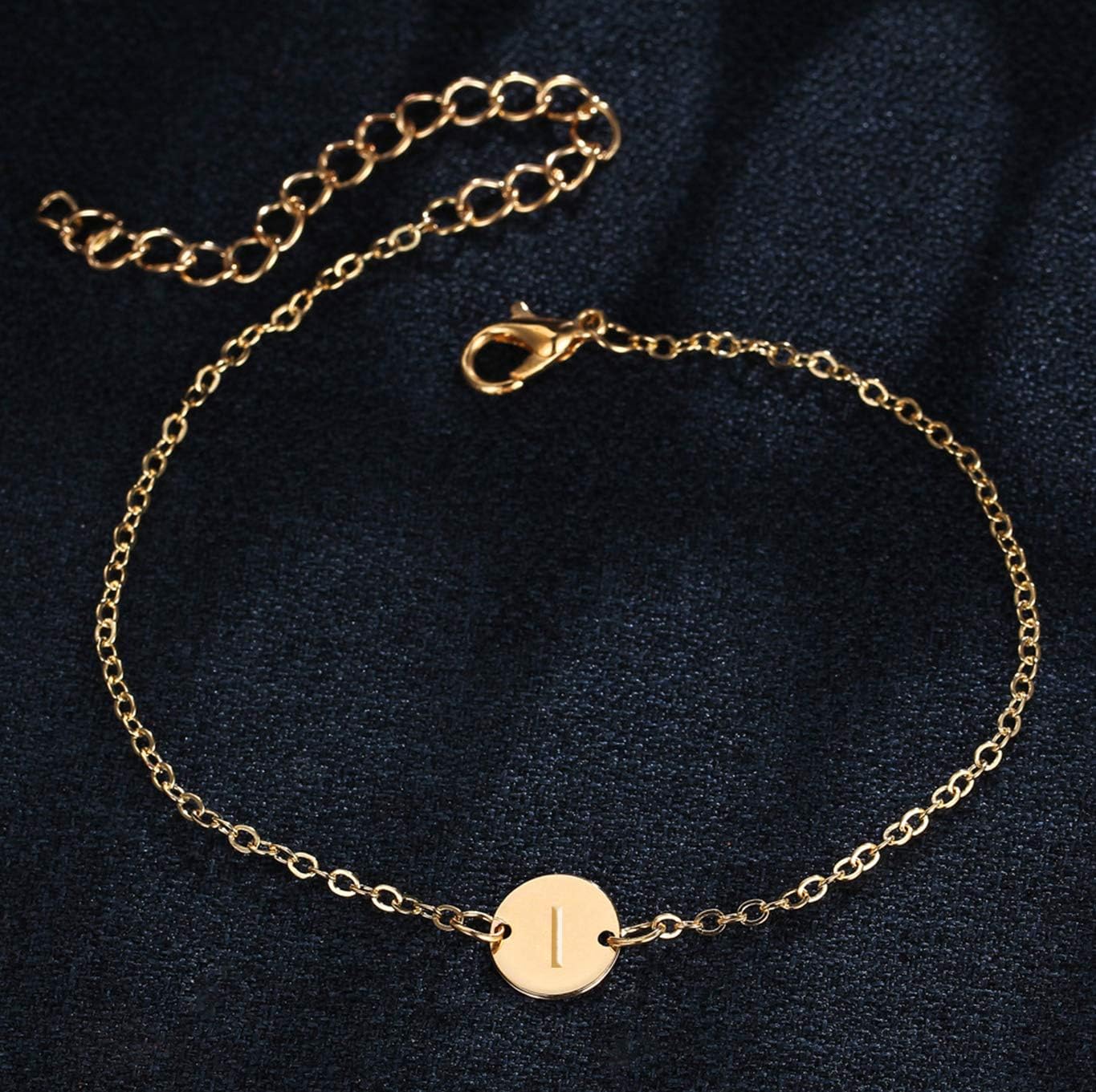 Initial Charm Bracelets 18K Gold Plated Stainless Steel Dainty Small Round Coin Disc Initial Bracelet Engraved Letters Personalized Name Bracelet for Women - Image 4