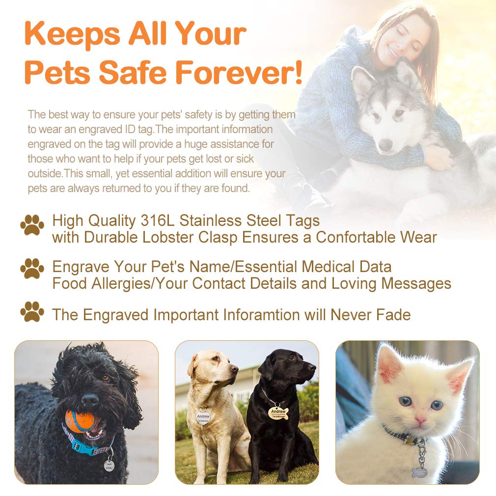 QUARKZMAN Animali ID Targhette Metallo Incisione Targhette Cuore - Foto 2