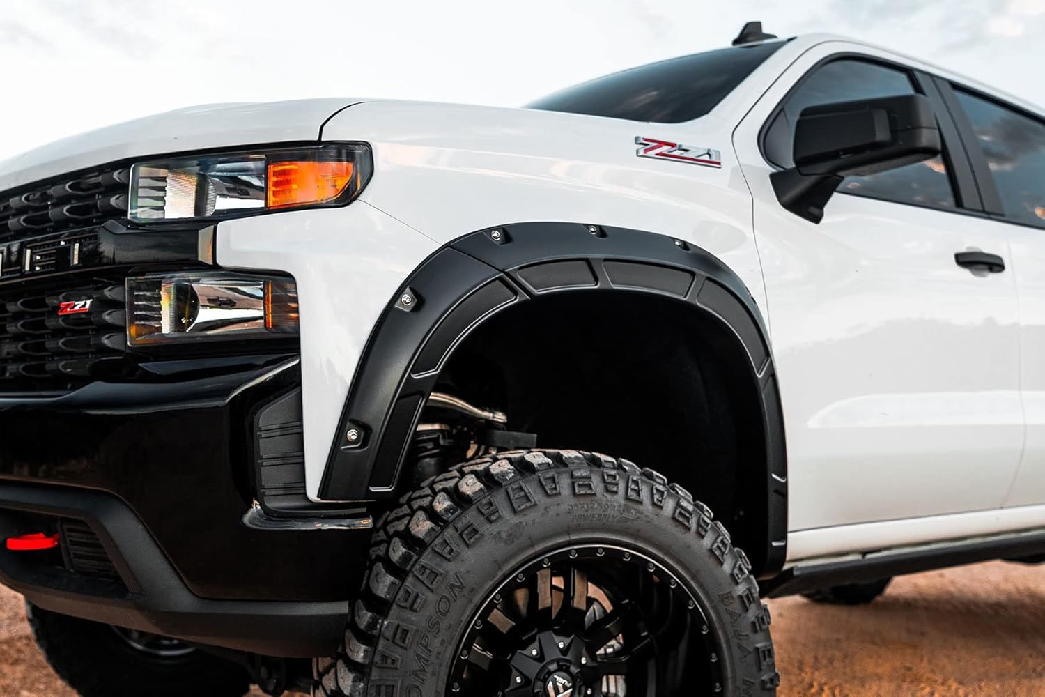 Rough Country Defender Fender Flares for Chevy Silverado 1500 (2019-2026 & Refresh) - 2" Extra Tire Coverage, UV-Protected Korad ABS, Paintable Matte Black
