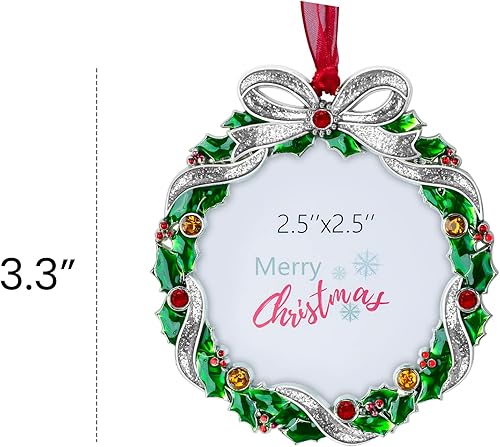 Miniatura 4 de Adorno para árbol de Navidad, marco de fotos de metal, colgante de 2.5 pulgadas, marco de fotos decorativo para mascotas, primera Navidad, familia,