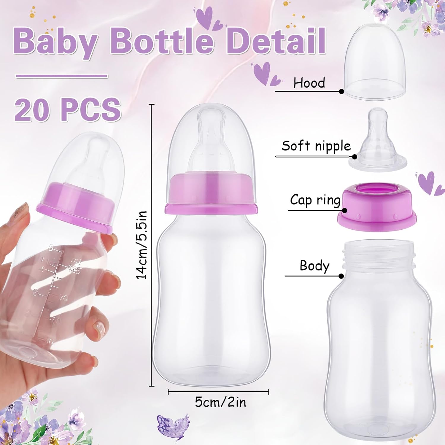 TrelaCo Bottle Chug Baby Shower Game 20 Pcs Baby Bottles Shower Favor with 1 Butterfly Theme Sign for Gender Reveal Party Supplies Gifts(Purple) Purple Butterfly