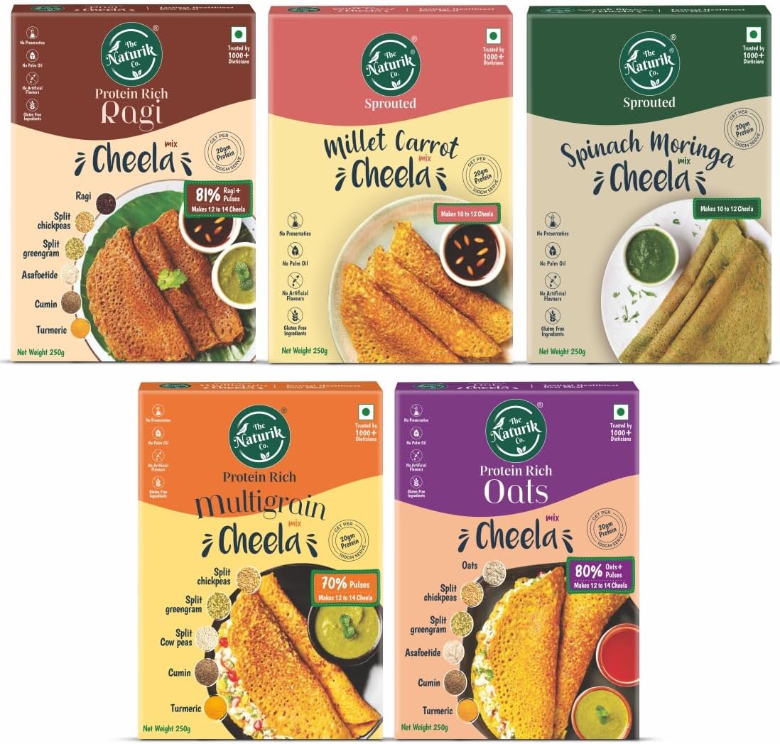 The Naturik Co Chilla Mix Combo 200g (Pack of 5), Ready to Cook Millet Chilla/Dosa mix| Healthy & Instant Breakfast | Anytime Snack for Kids and Family | As Seen On Shark Tank