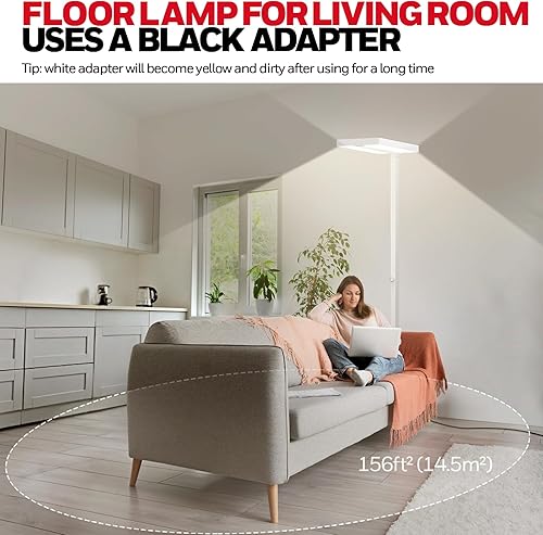 Miniatura 4 de Honeywell Lámpara de pie LED de 8000 lúmenes, 77 pulgadas, para el cuidado de los ojos, para sala de estar, 80 W, luz natural moderna, 4000 K,