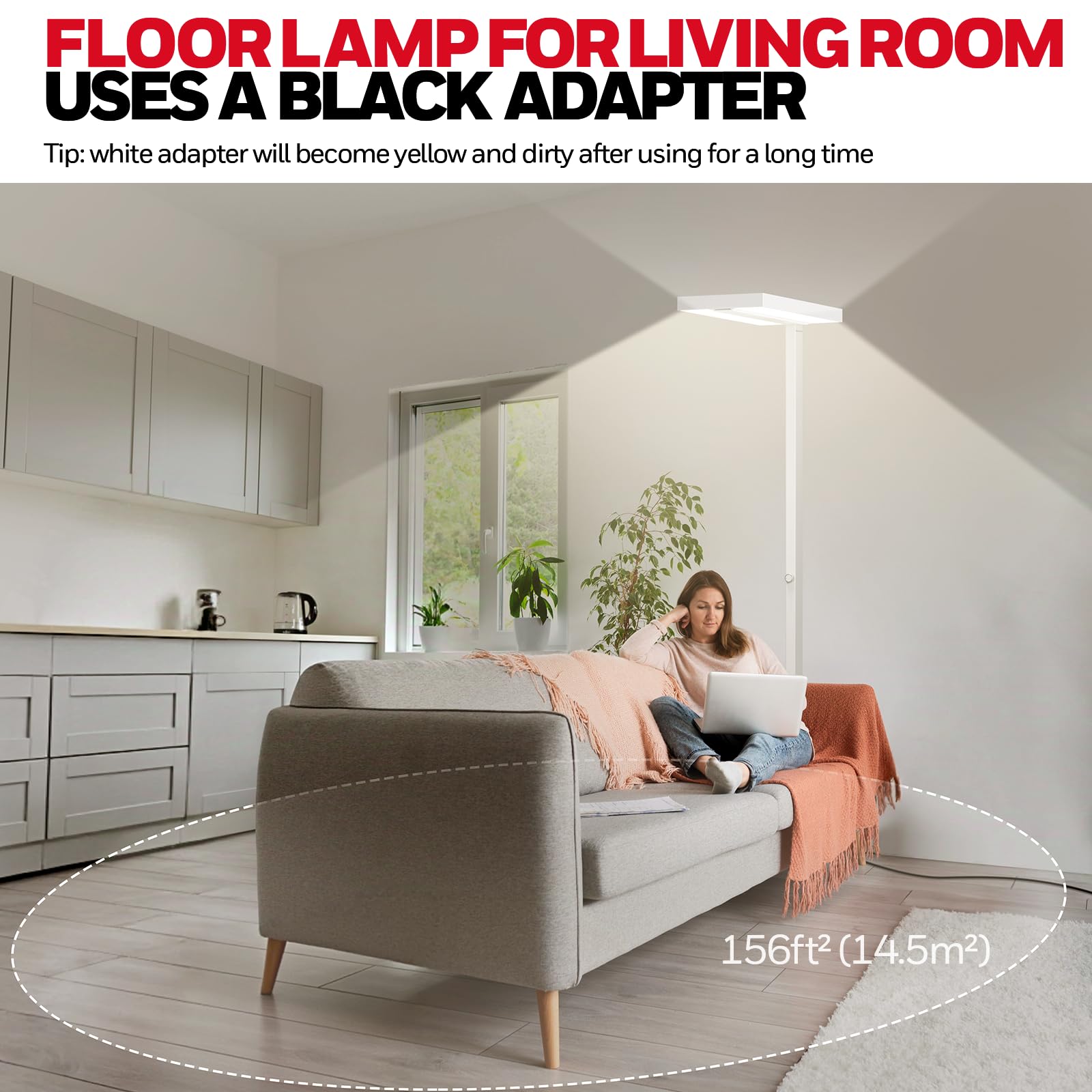 Honeywell 8000LM LED Standleuchte 02E Gen, Sunturalux augenschonende Leselampe, 80W Tageslicht 4000K dimmbar, 196 cm weiße Stehlampe für Wohnzimmer, Kinderzimmer, Arbeitszimmer, Homeoffice