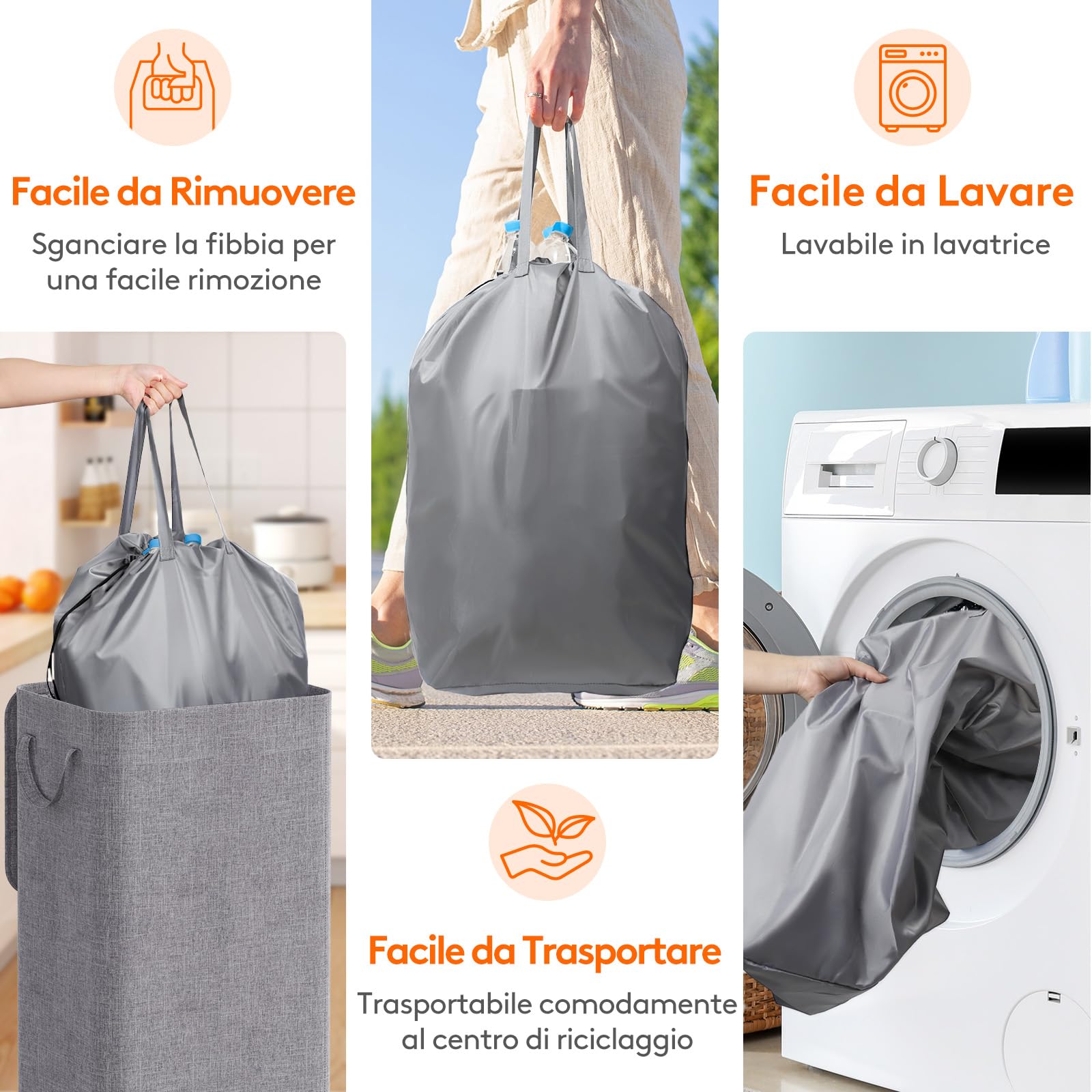 Lifewit 100L Conservazione Delle Bottiglie con Coperchio, Pattumiera Differenziata per Bottiglia Plastica e Bottiglia Vetro, Raccolta Differenziata con Foro, Contenitore Pattumiera Cucina, Grigio