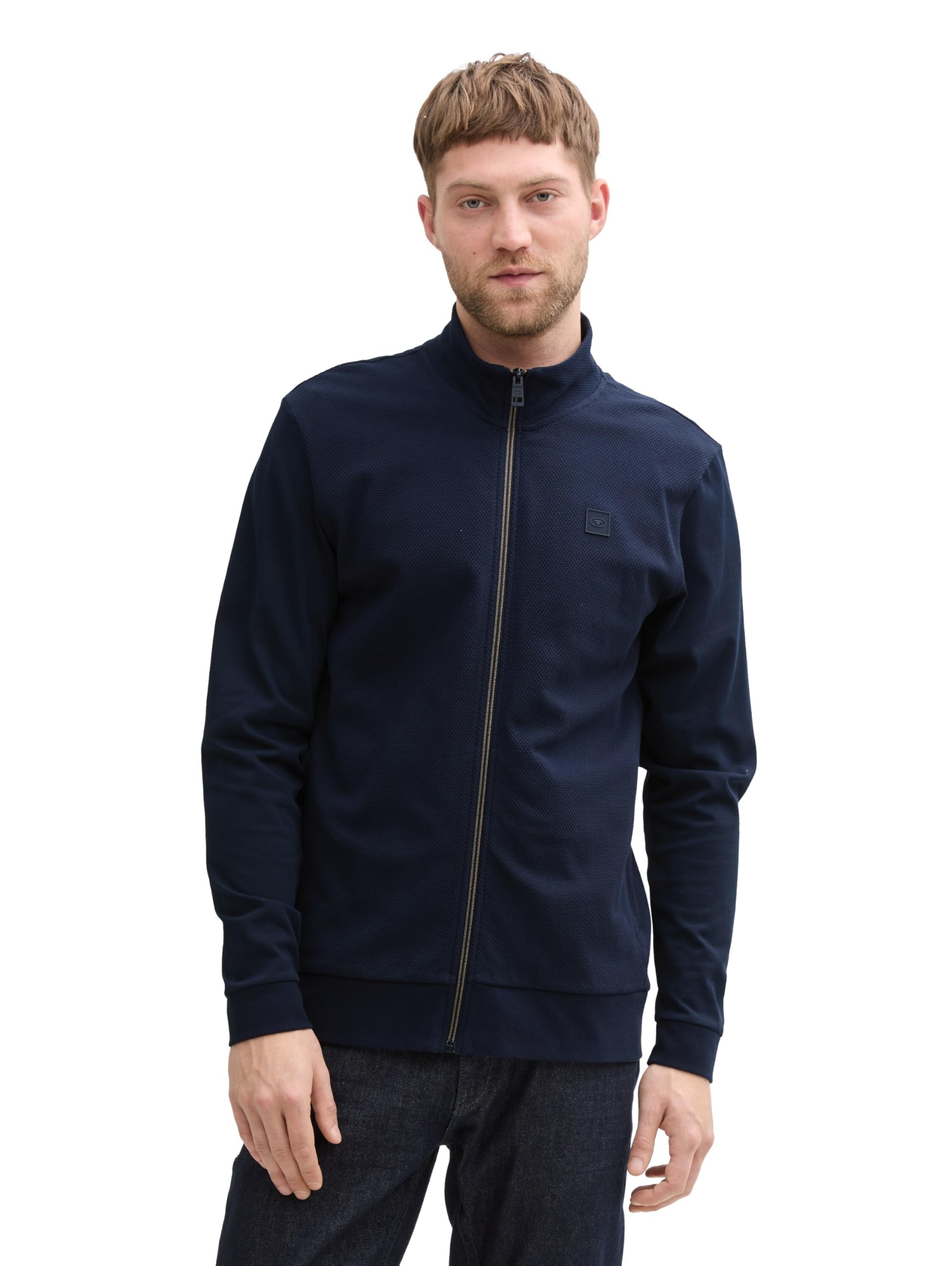 TOM TAILOR Men's Light Sweat Jacket with Stand-Up Collar